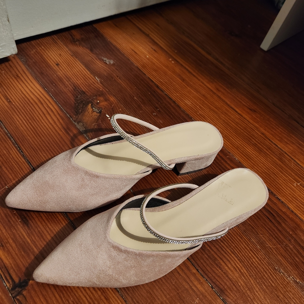 Elegant Women's Suede Mules with Rhinestone Strap
